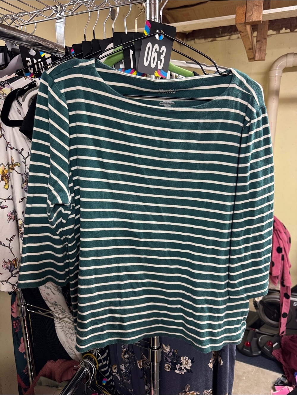 croft & barrow Green and White Striped Long Sleeve Tee